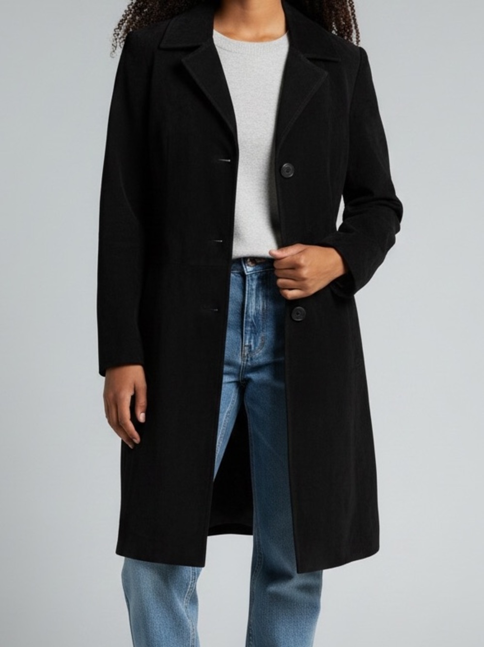 Real Clothes genuine suede leather trench coat black 2
